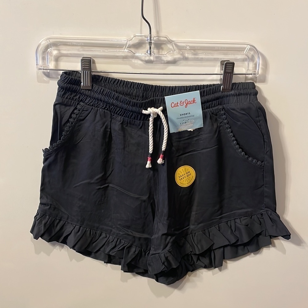 NWT Cat & Jack black ruffled drawstring shorts